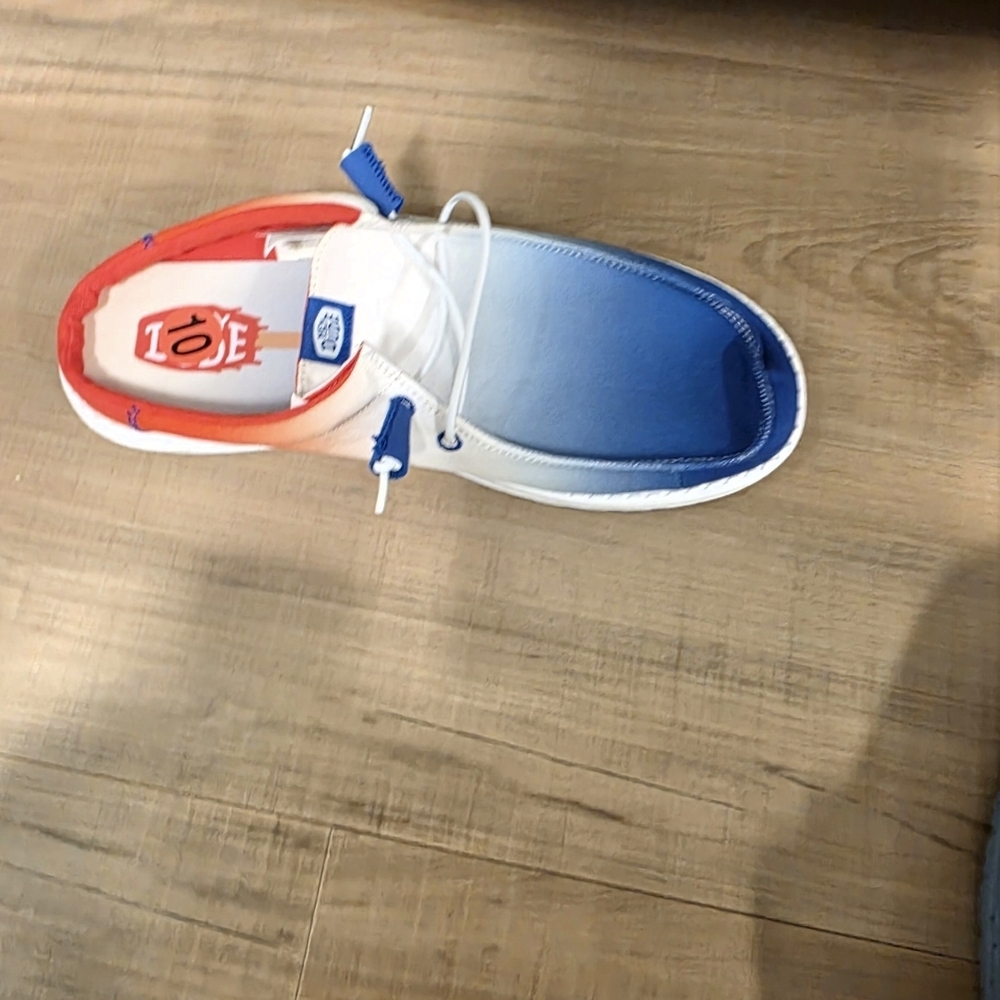 Hey Dude White and Blue Boat Shoes